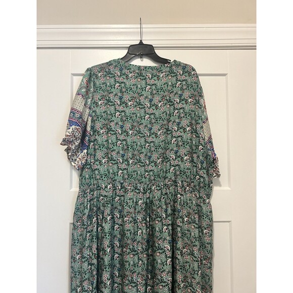 New Bloomchic Green Floral Print Maxi Dress Puff Sleeves Elastic Waist 22/24 - Picture 6 of 7